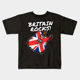 UK Flag Guitar Britain Rocks Electric Guitarist Kids T-Shirt